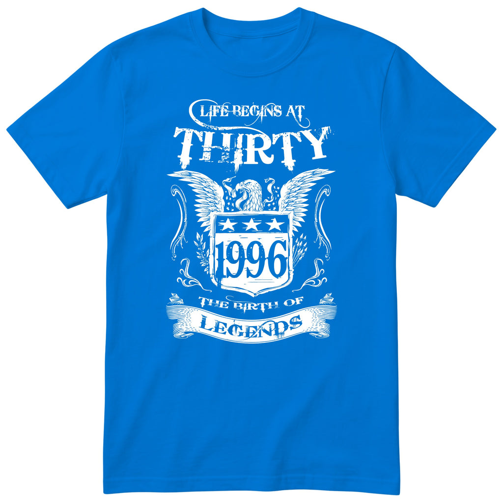 Royal Blue Life Begins At Thirty t-shirt - 30th birthday gift for him with an eagle crest