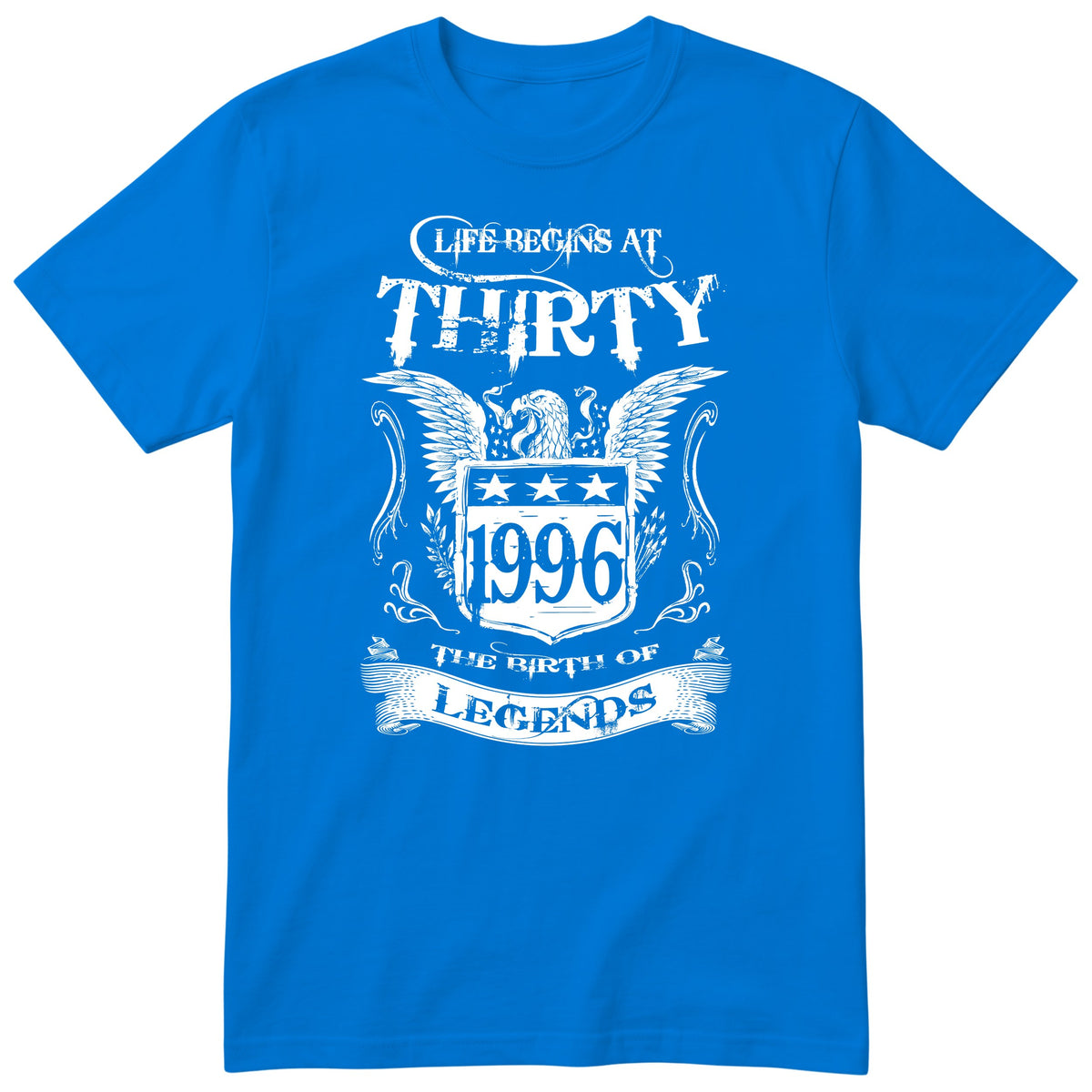 Royal Blue Life Begins At Thirty t-shirt - 30th birthday gift for him with an eagle crest