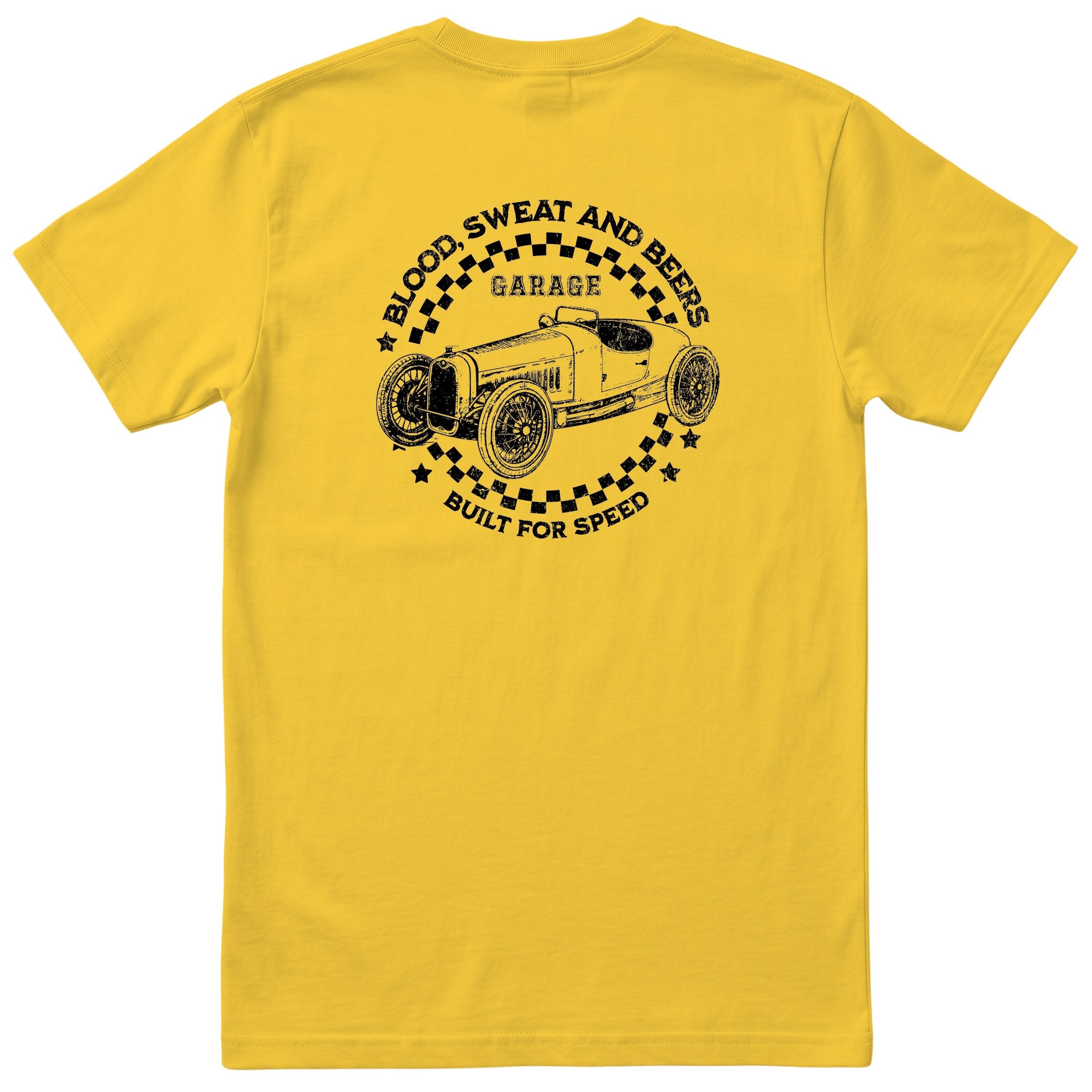 Blood Sweat and Beers Garage tee yellow back