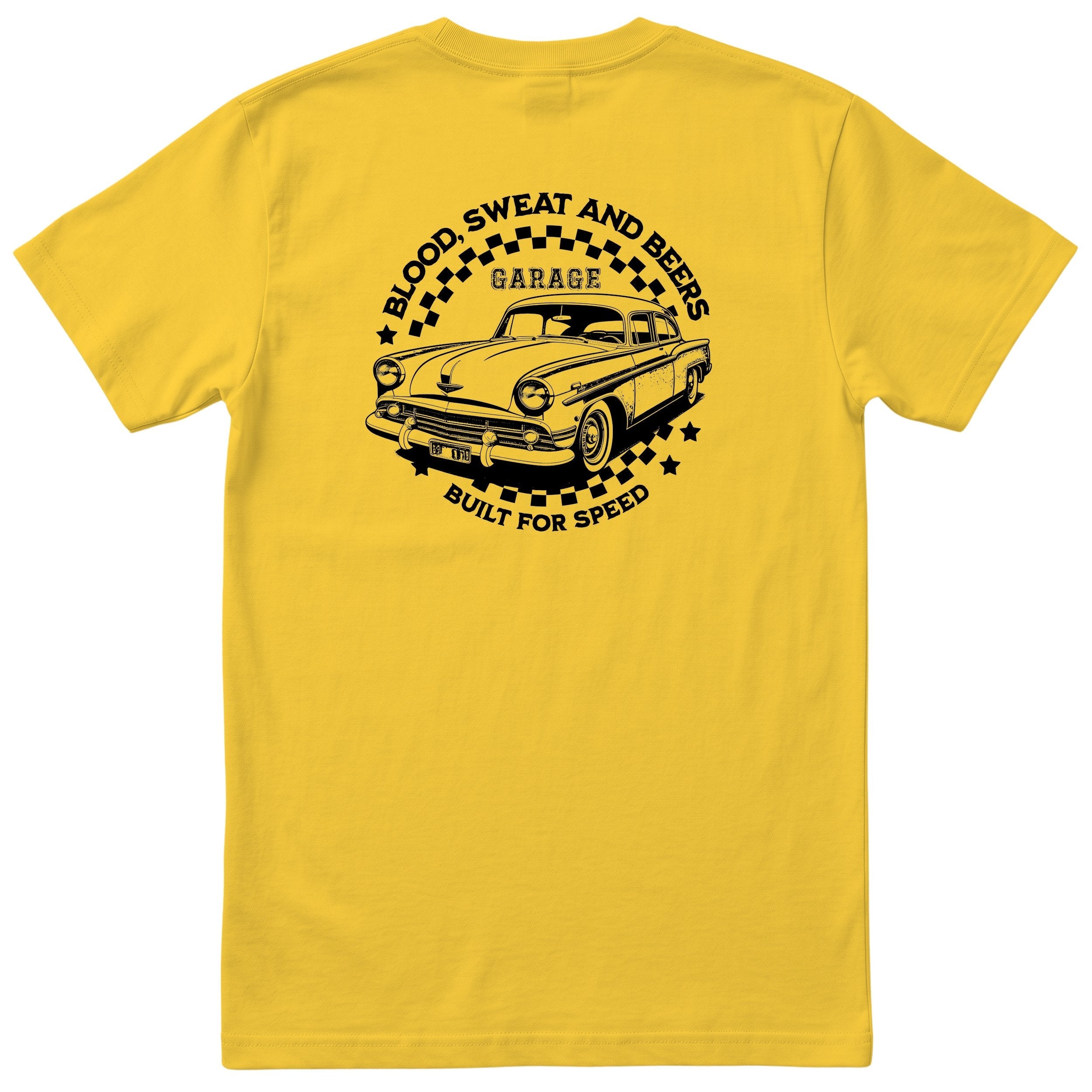 Built for Speed garage tee yellow back