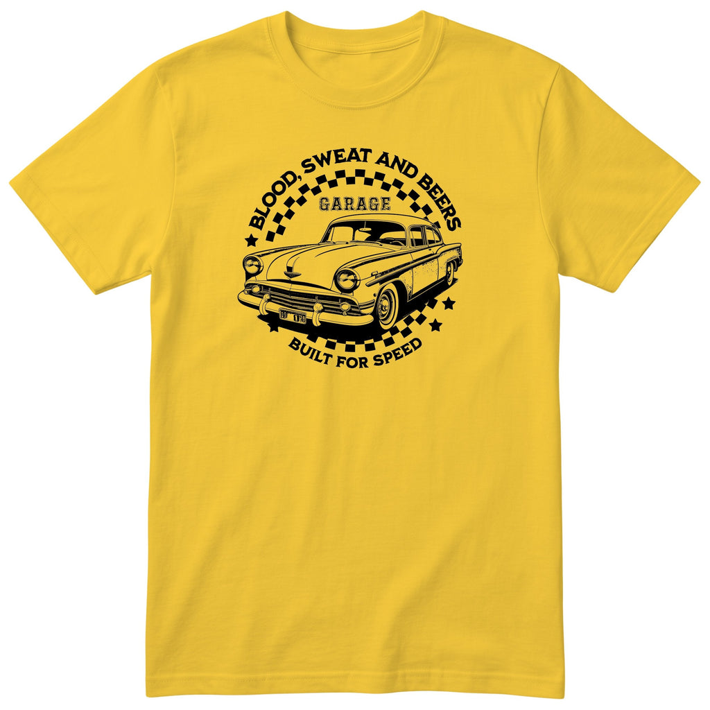 Built for Speed garage tee yellow front