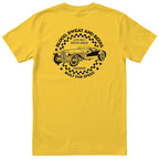 Live Fast Drive Hard garage tee yellow back