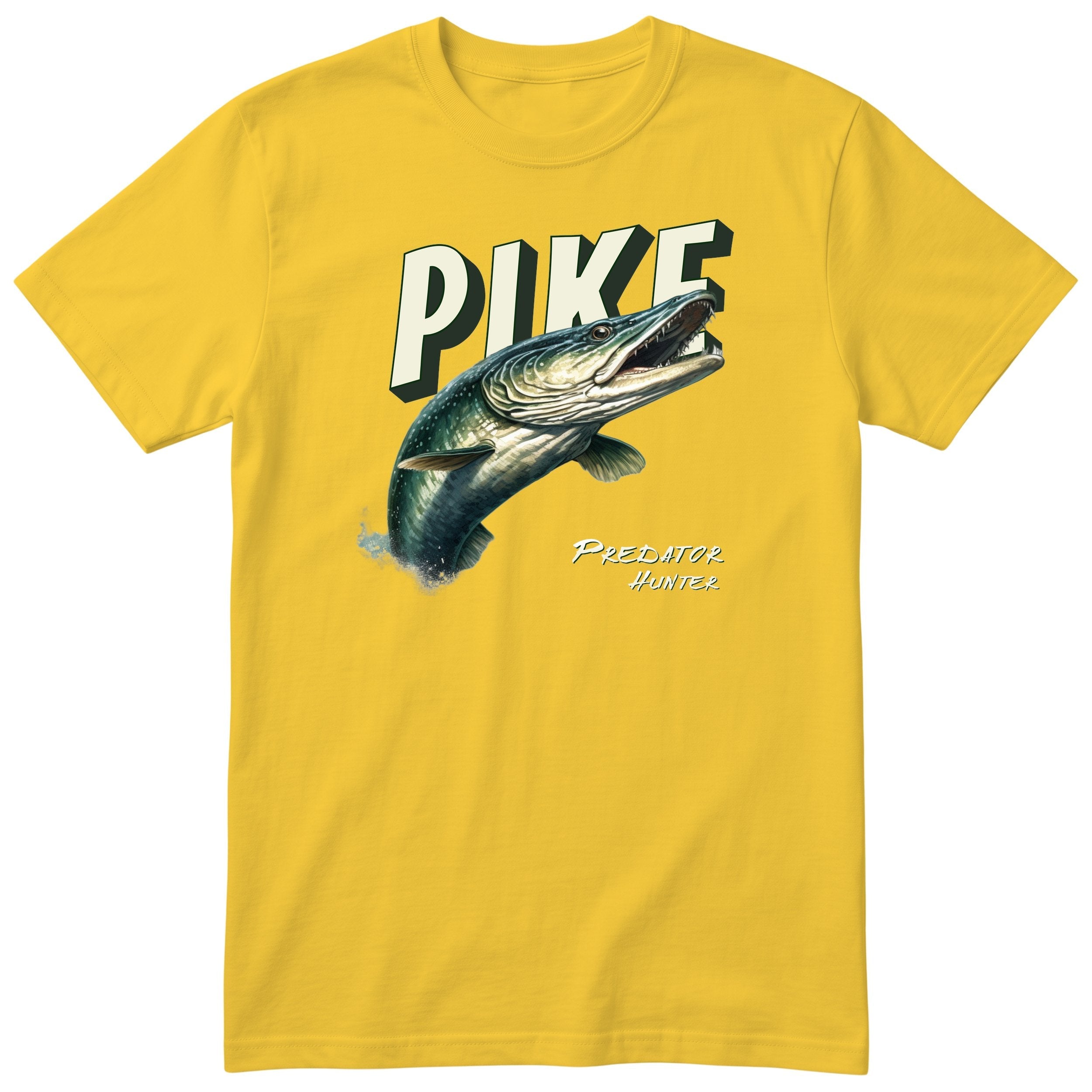 Pike Predator Hunter T-Shirt | Fishing Gift for Him Angler Tee - Yellow