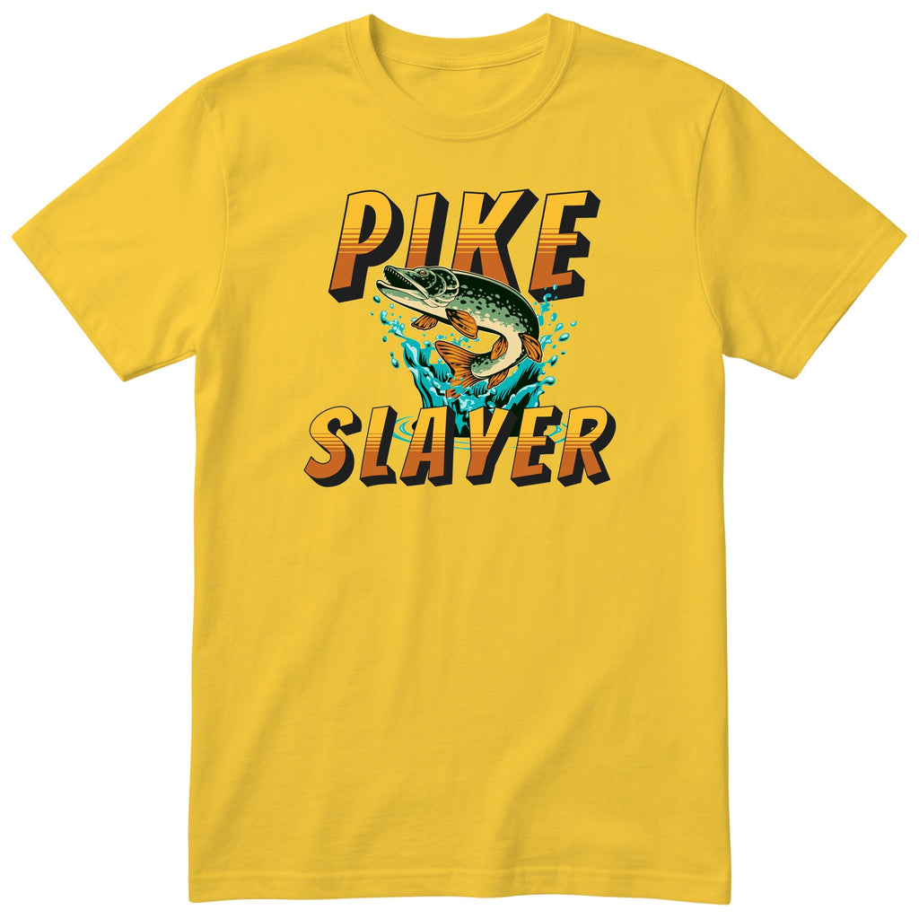 Pike Slayer Fishing T-Shirt - Funny Angler Gift Tee - Yellow