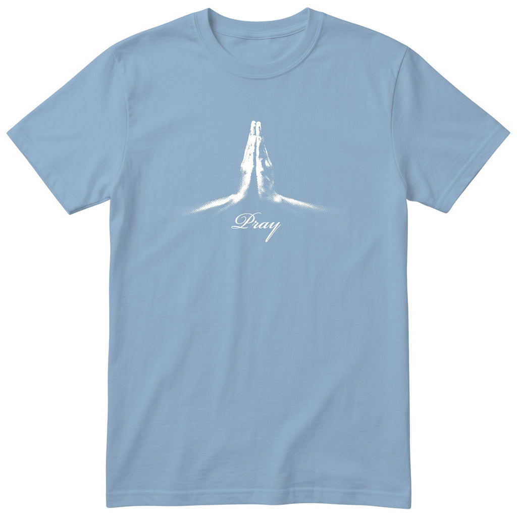 Pray T-Shirt | Prayer Hands Faith Design | Christian Gift - Light Blue