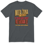 Grafitowy koszulka „MOJA ŻONA TWIERDZI ŻE MAM DWIE WADY” - retro złoty nadruk vintage, prezent dla męża