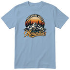 Light Blue Adventure Awaits t-shirt - retro mountain hiking print, GitGraf
