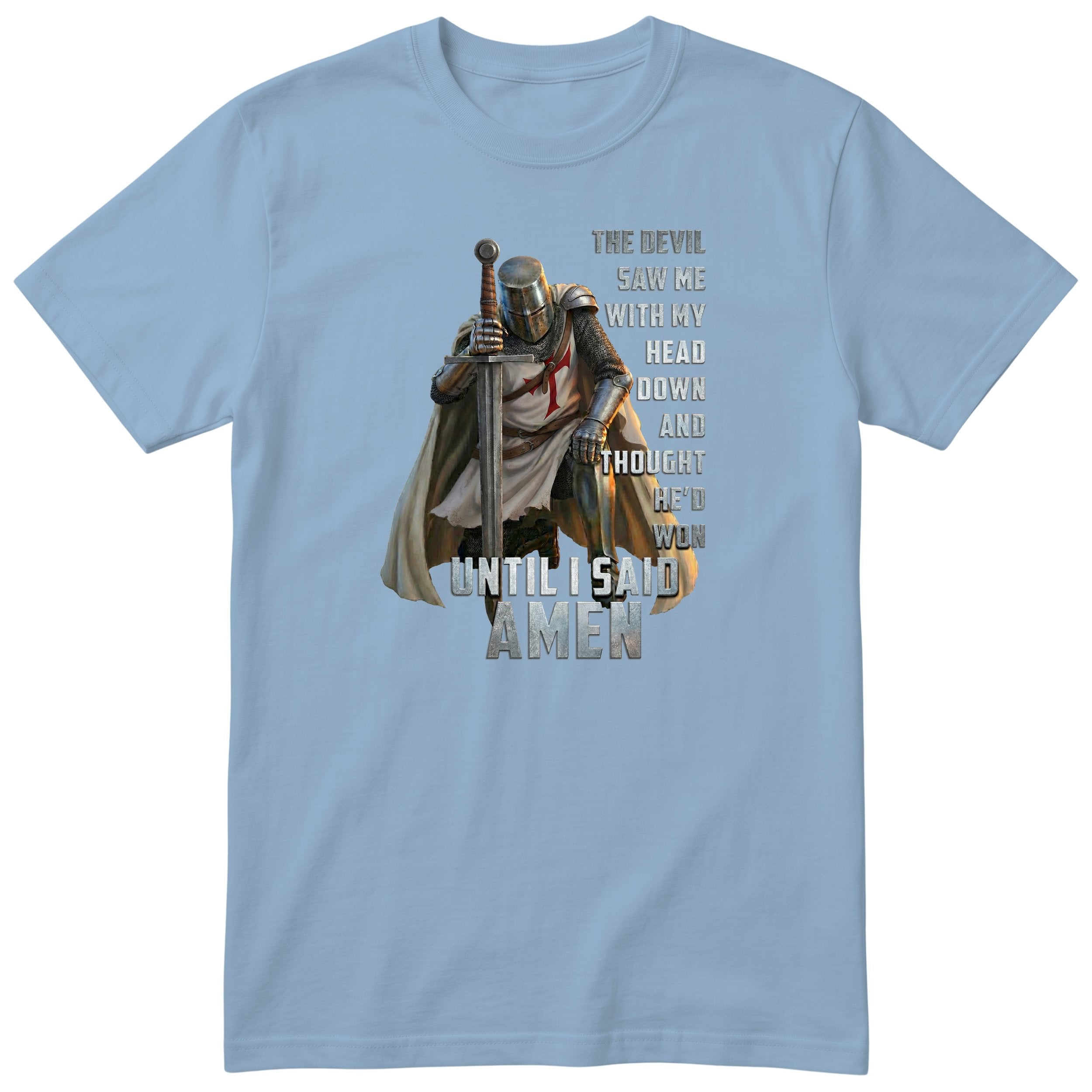 Light Blue Templar Said Amen t-shirt - Christian faith knight print, GitGraf