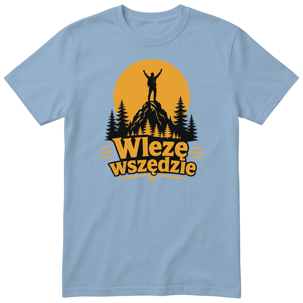 Koszulka "Wlezę Wszędzie" - błękitny t-shirt z nadrukiem górskim PL