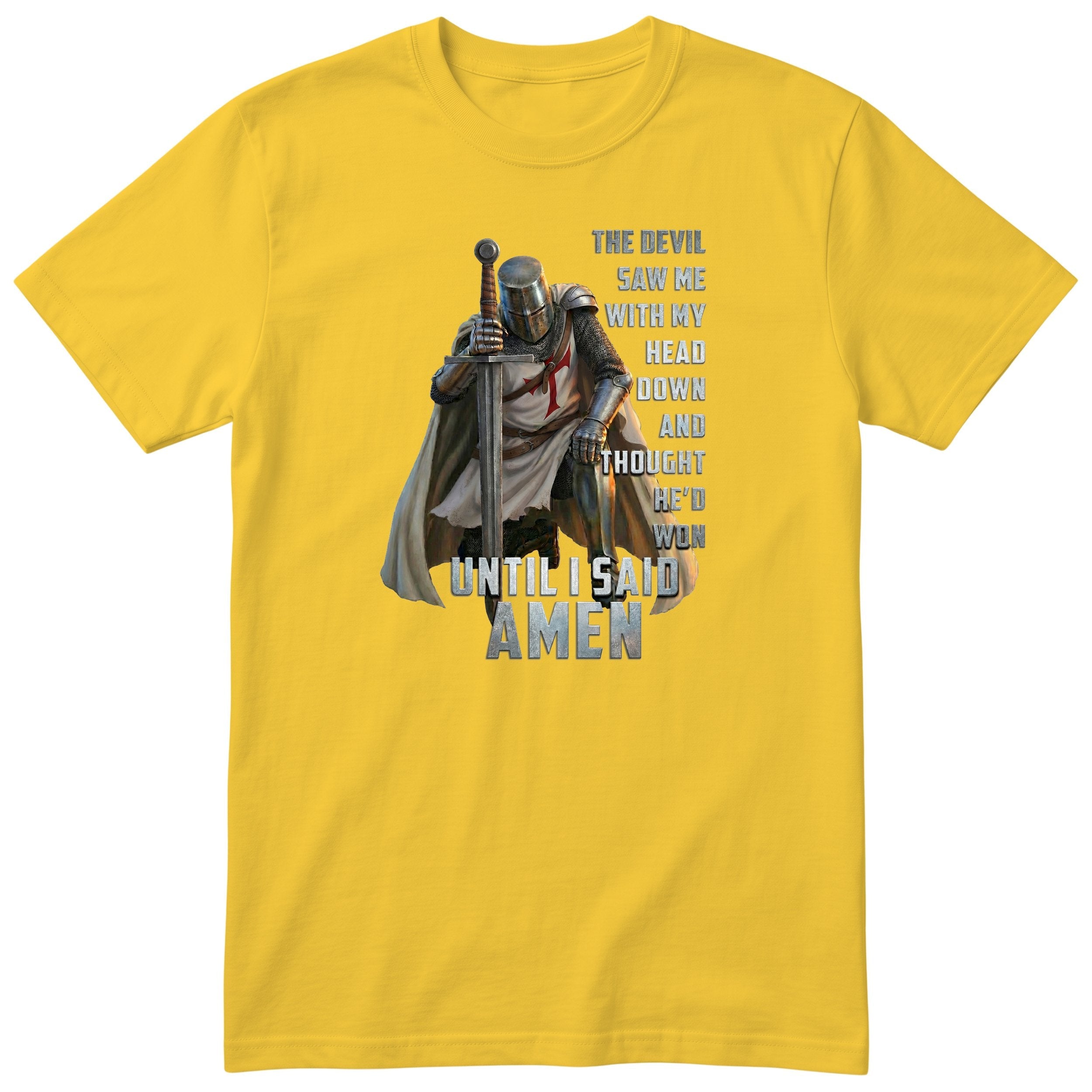 Yellow Templar Said Amen t-shirt - Christian faith knight print, GitGraf