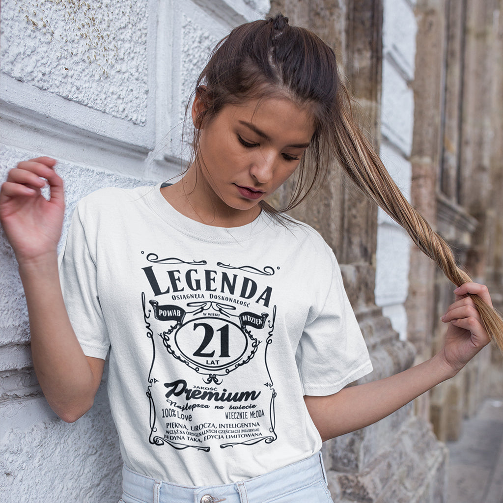 21 Urodziny DAMSKA - Legenda. Koszulka urodzinowa na 21 Lat dla kobiet inspirowana Jack Daniels