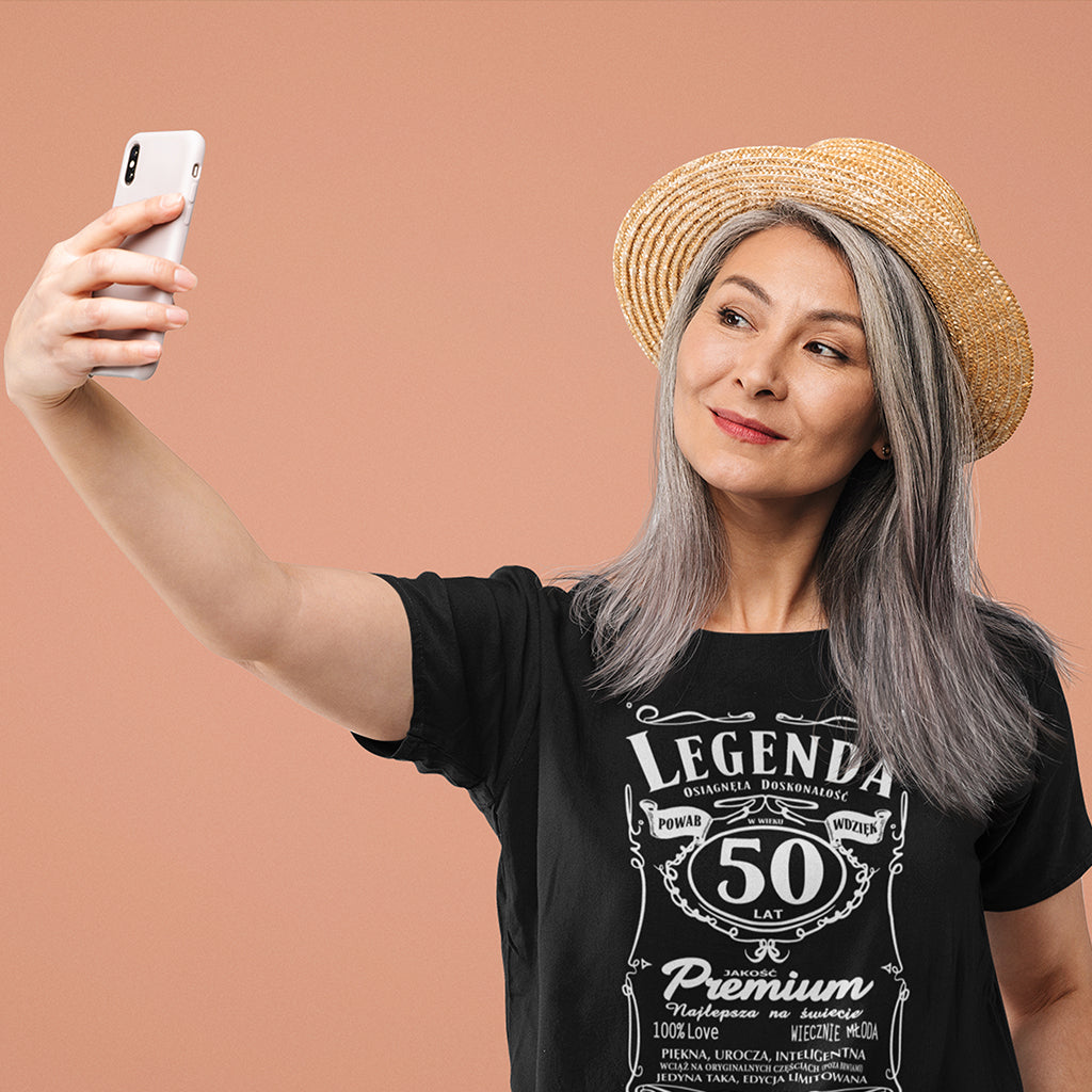 50 Urodziny DAMSKA - Legenda. Koszulka urodzinowa na 50 Lat dla kobiet inspirowana Jack Daniels