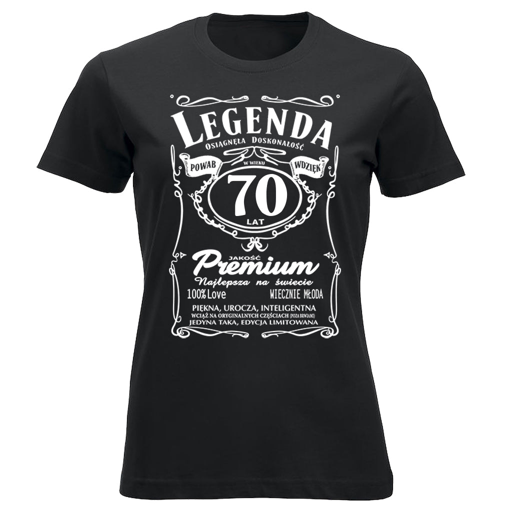 70 Urodziny DAMSKA - Legenda. Koszulka urodzinowa na 70 Lat dla kobiet inspirowana Jack Daniels