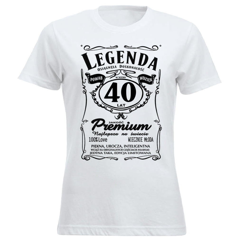 40 Urodziny DAMSKA - Legenda. Koszulka urodzinowa na 40 Lat dla kobiet inspirowana Jack Daniels