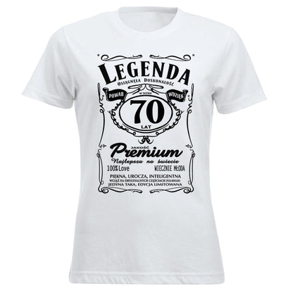 70 Urodziny DAMSKA - Legenda. Koszulka urodzinowa na 70 Lat dla kobiet inspirowana Jack Daniels
