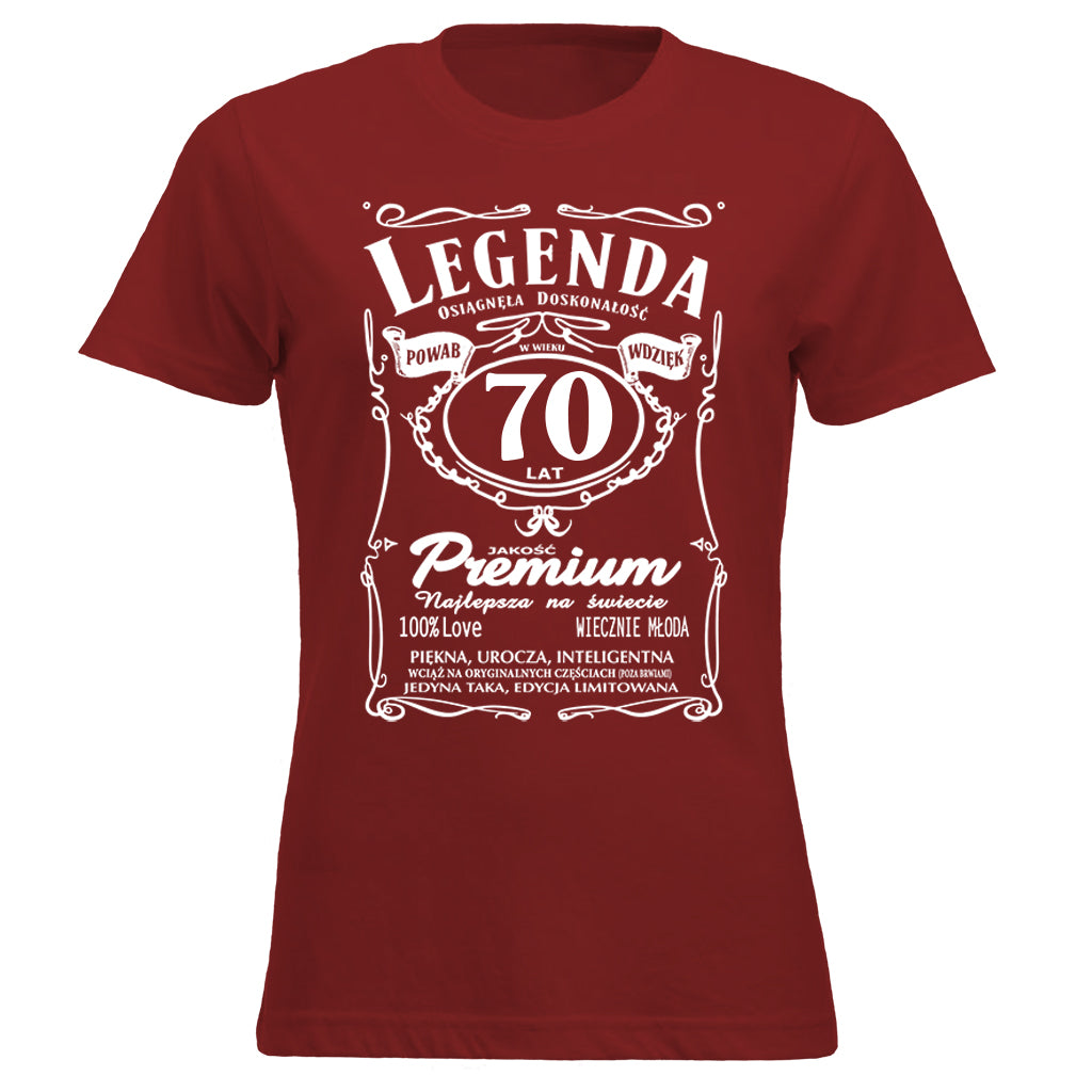 70 Urodziny DAMSKA - Legenda. Koszulka urodzinowa na 70 Lat dla kobiet inspirowana Jack Daniels